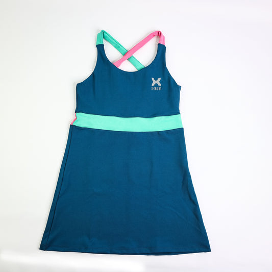 Barcelona Dress - Woman - Petroleum, Pink & Atlantic Green