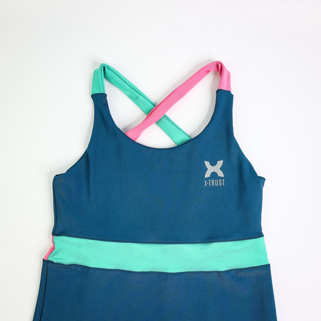 Barcelona Dress - Woman - Petroleum, Pink & Atlantic Green