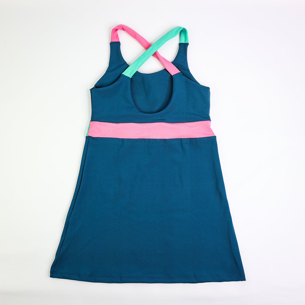 Barcelona Dress - Woman - Petroleum, Pink & Atlantic Green