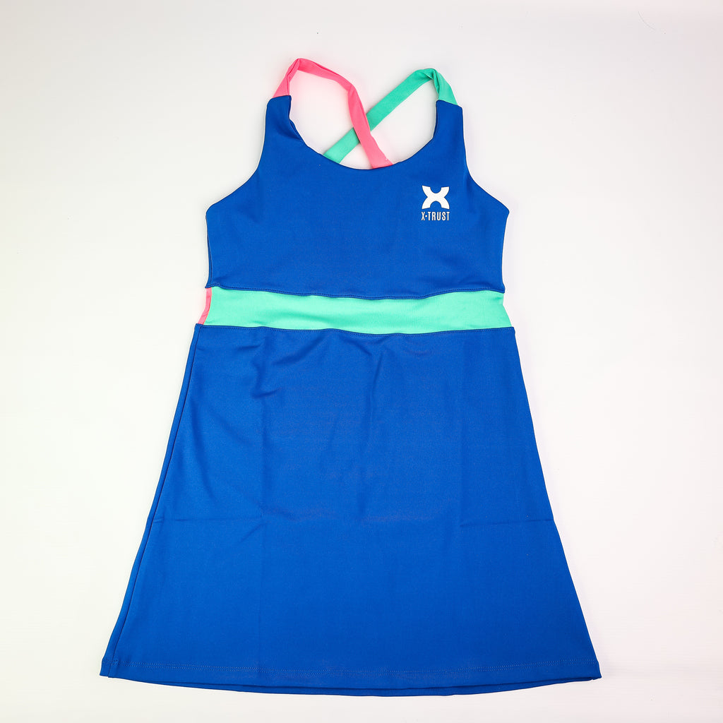 Barcelona Dress - Woman - Blue, Atlantis Green & Pink