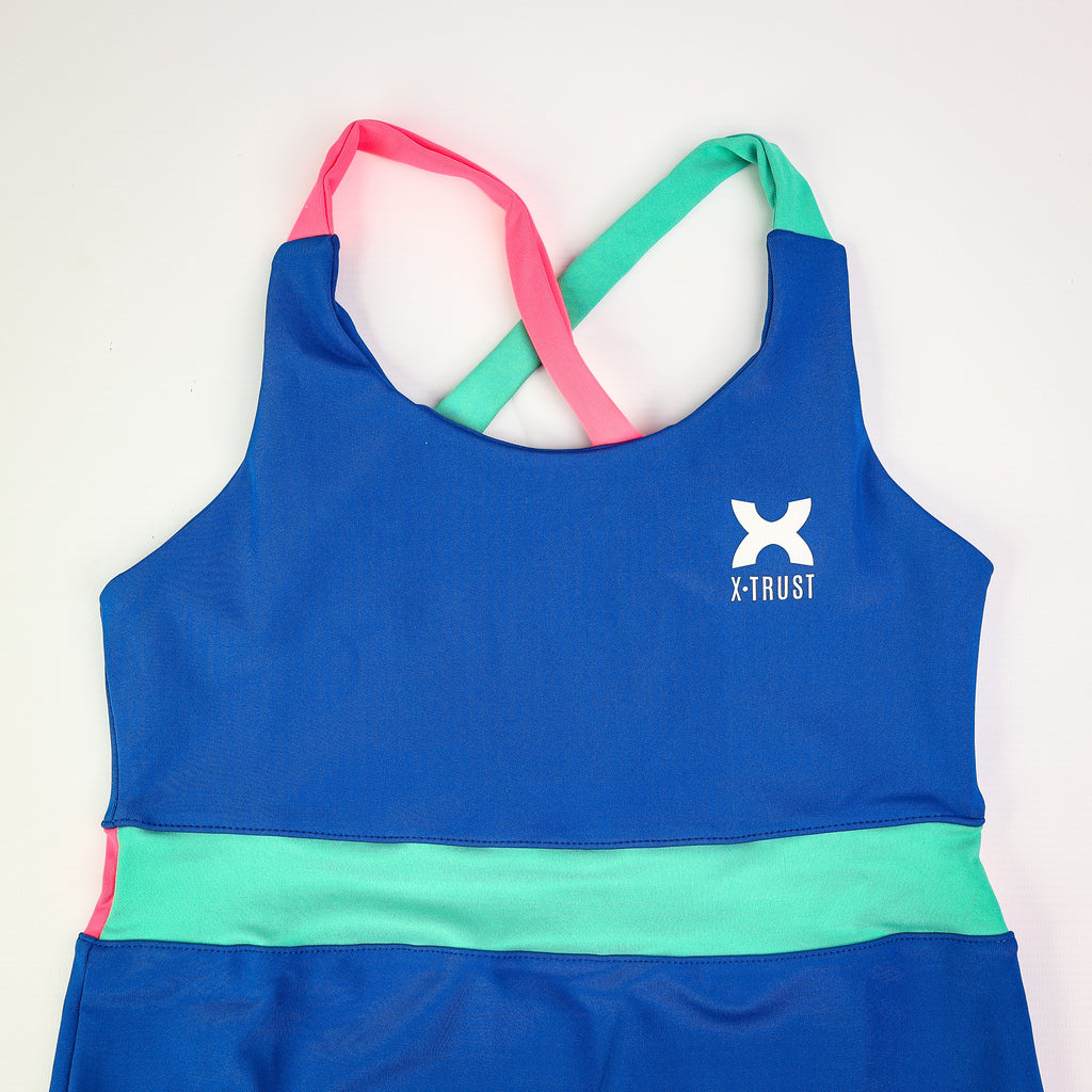 Barcelona Dress - Woman - Blue, Atlantis Green & Pink