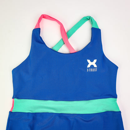 Barcelona Dress - Woman - Blue, Atlantis Green & Pink