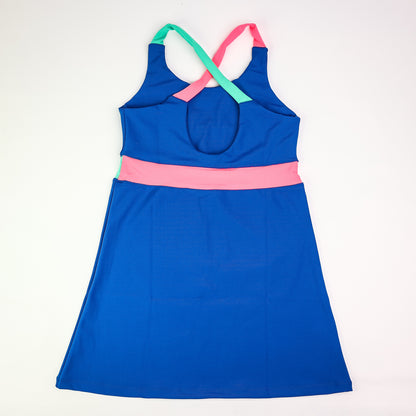 Barcelona Dress - Woman - Blue, Atlantis Green & Pink